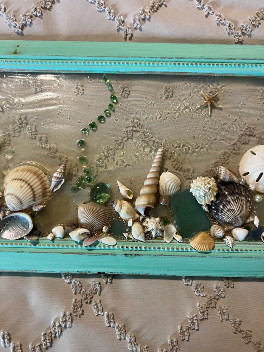 Coastal Shell Art Framed Beach Decor Epoxy Resin Seaglass Seashell Wall Hanging - Picture 4 of 6